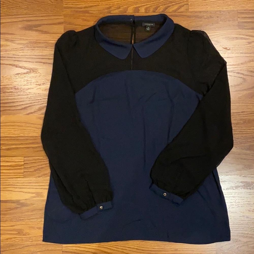 Ann Taylor Navy Blue Round Collar Blouse